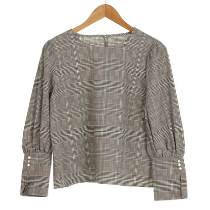 カフス袖グレンチェックブラウス