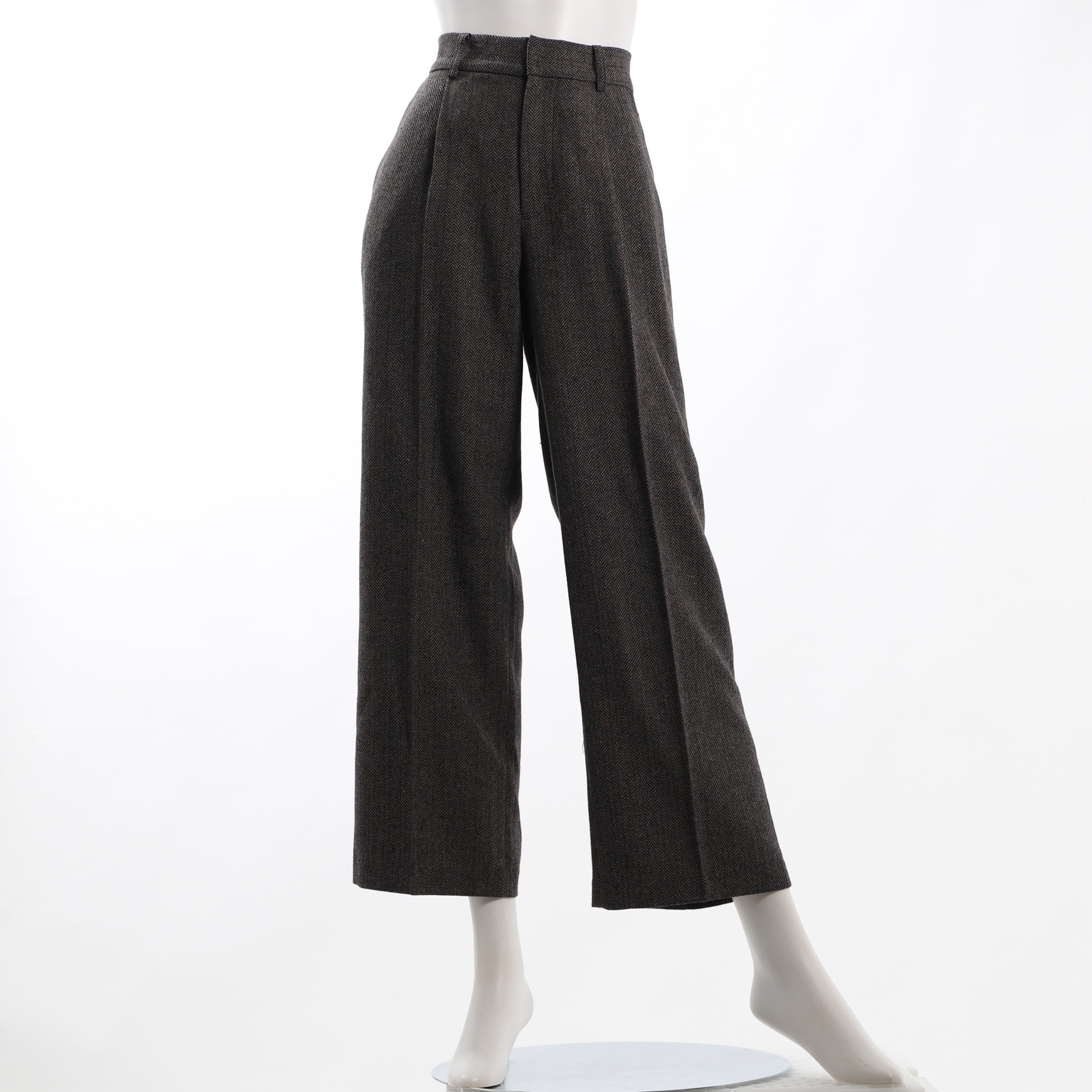 ヘリンボーン柄タック入りワイドパンツ