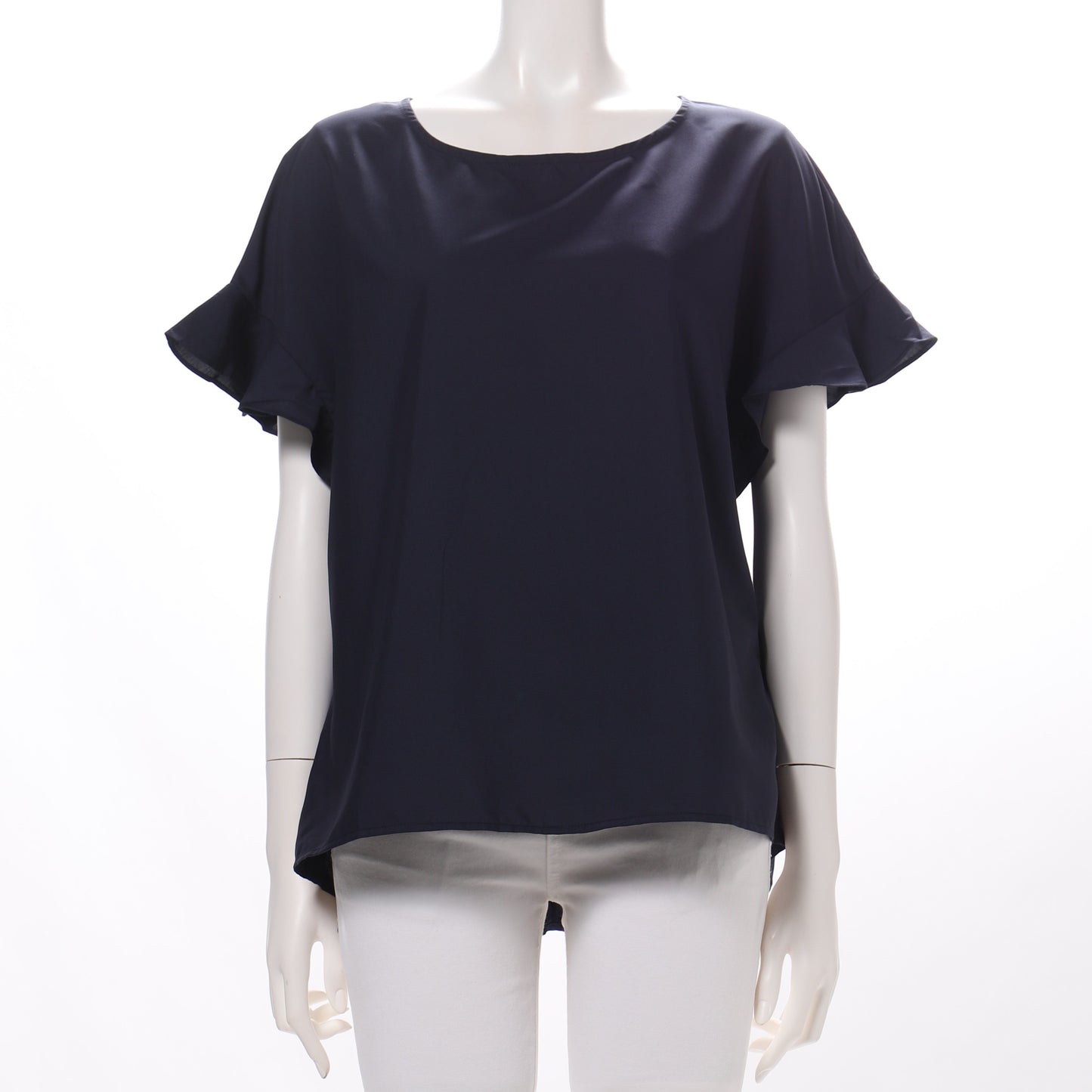 袖フリルラウンドネックブラウス