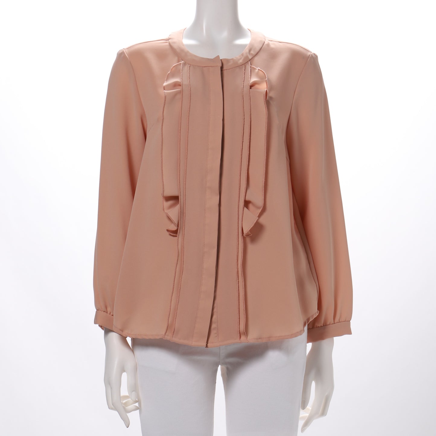 前立てフリル比翼仕立てブラウス