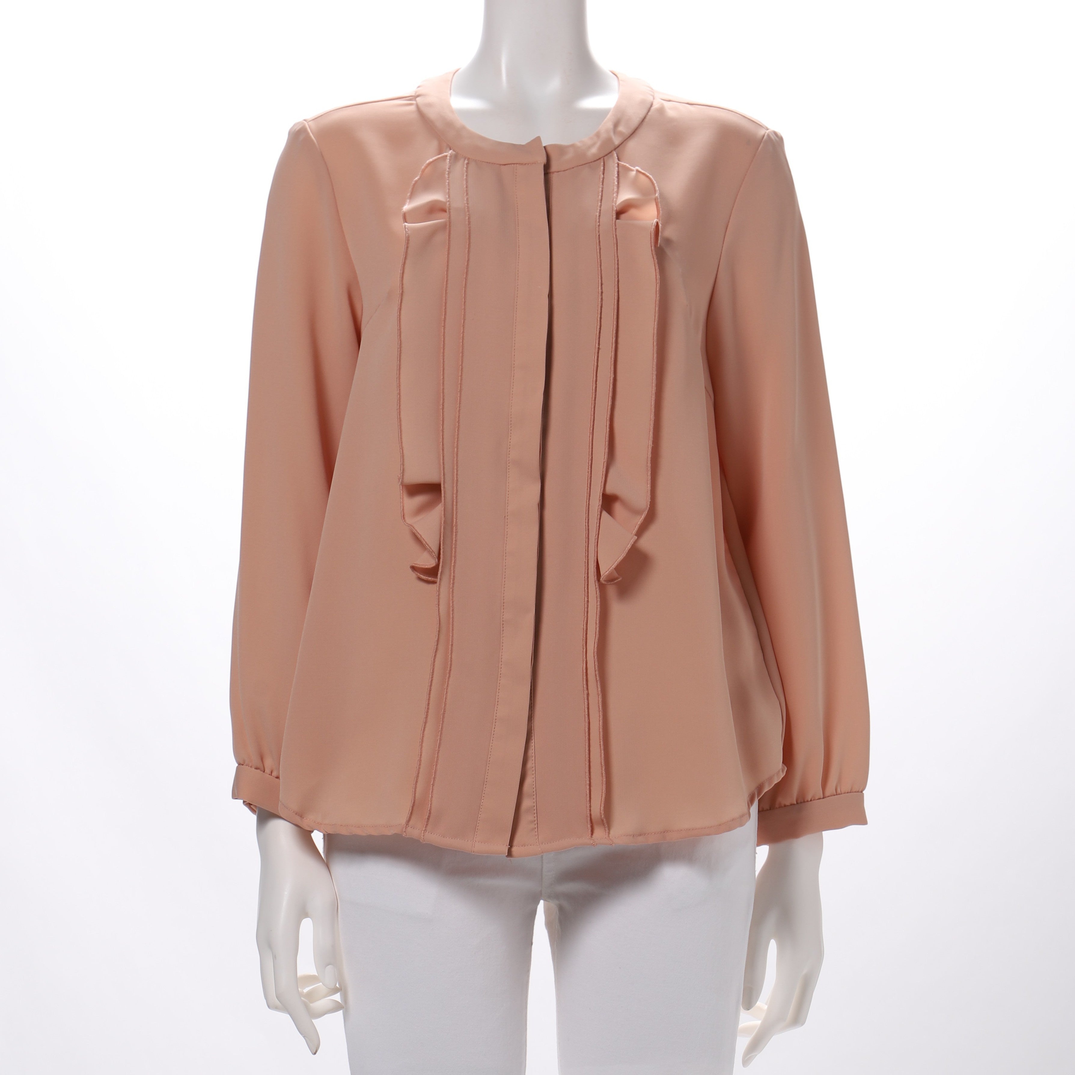 前立てフリル比翼仕立てブラウス