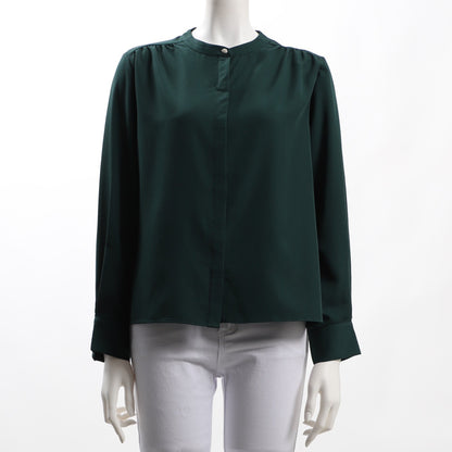 ショルダーギャザーデザイン前開きブラウス