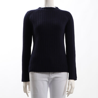 詰まったネックデザインラグランリブニット