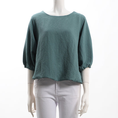 ボリュームスリーブラウンドネックブラウス