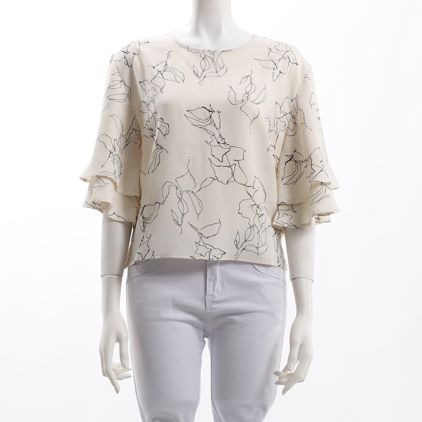 フレアスリーブ総柄ブラウス