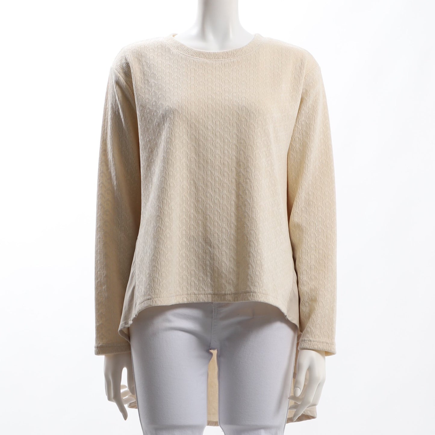 織り柄異素材切り替えバックテールカットソー