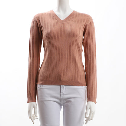 サイドボタンVネックリブニット