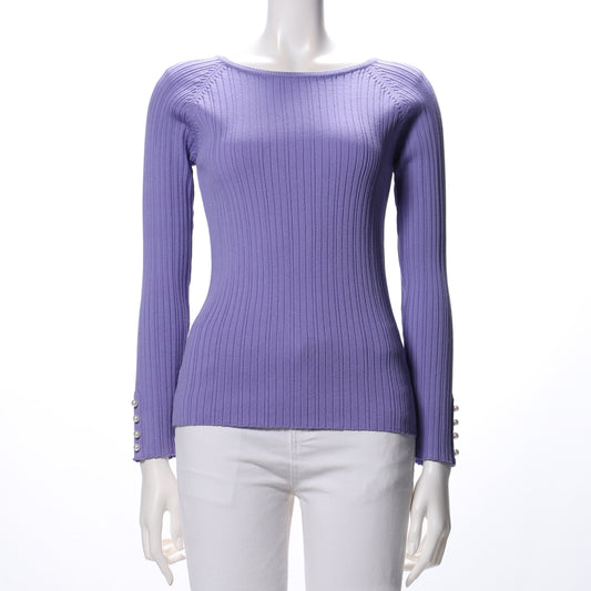 パールボタンリブニット