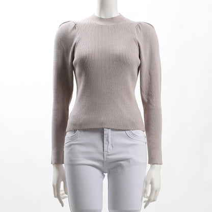 肩ギャザーパフスリーブリブニット