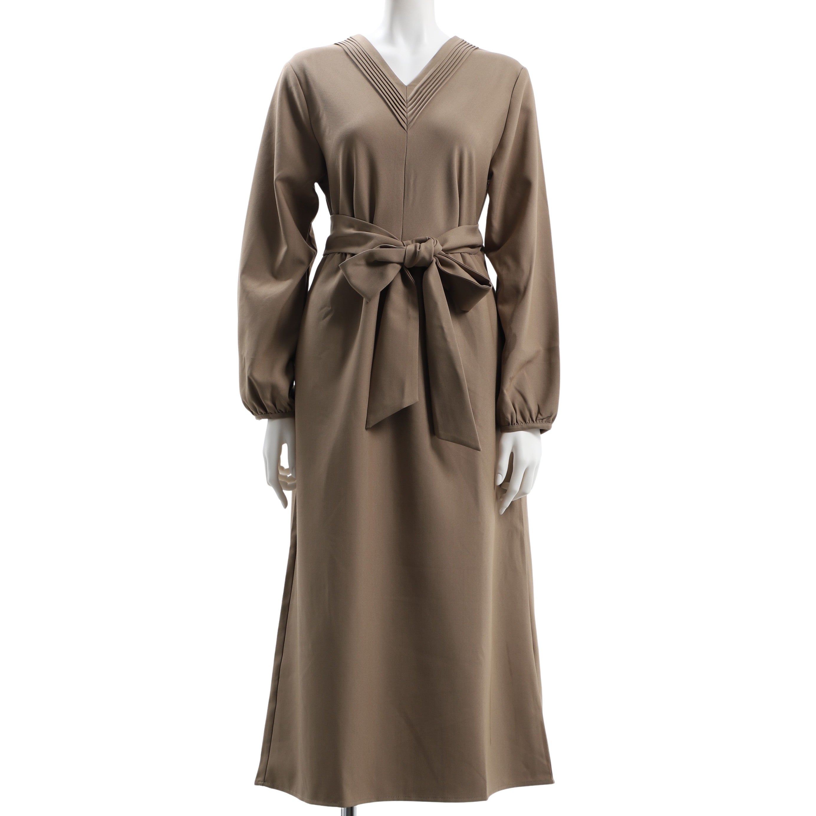 ピンタックリボンベルト付きワンピース