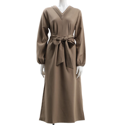 ピンタックリボンベルト付きワンピース