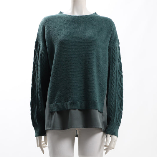 軽量織柄異素材切替レイヤード風ニット