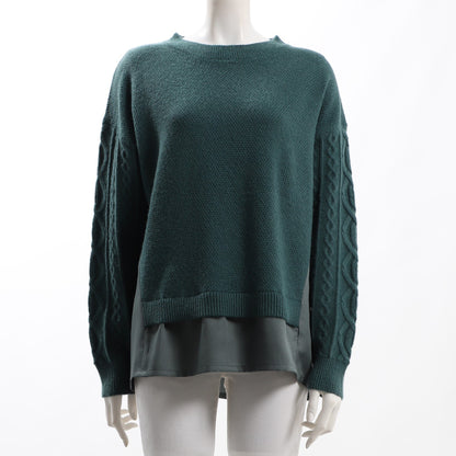 軽量織柄異素材切替レイヤード風ニット