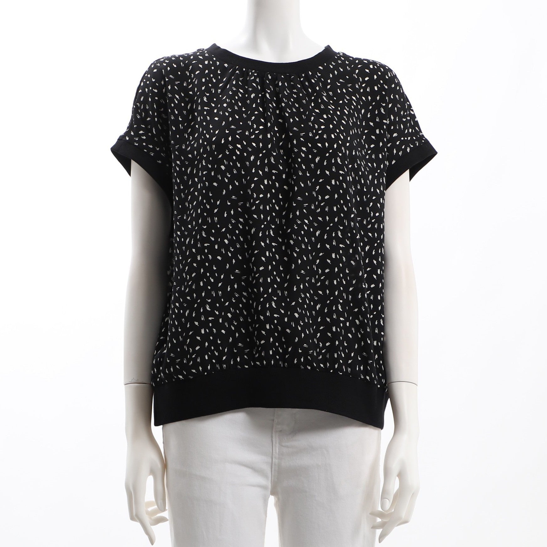 リブ切り替え総柄ブラウス