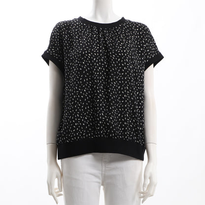 リブ切り替え総柄ブラウス