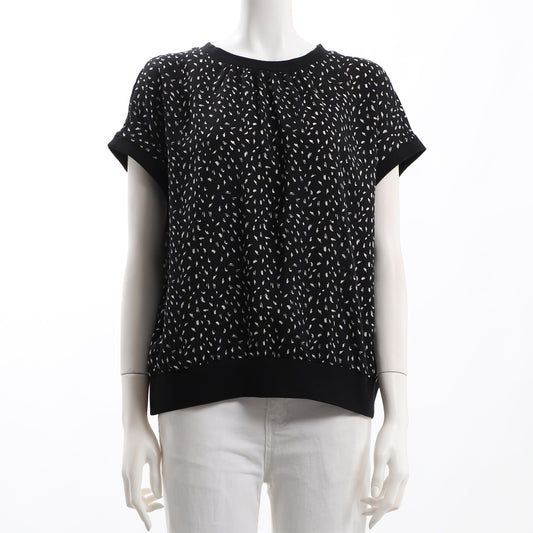 リブ切り替え総柄ブラウス