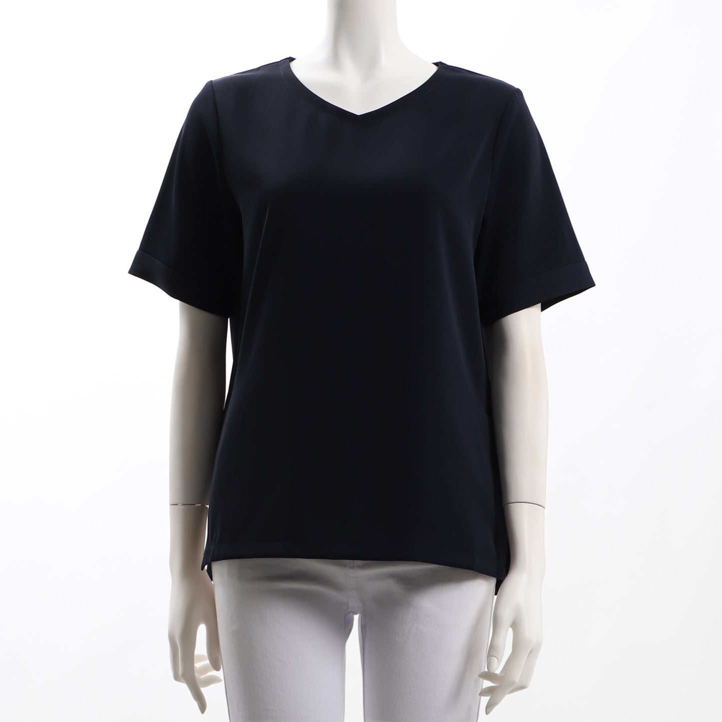 袖折り返しデザインVネックブラウス