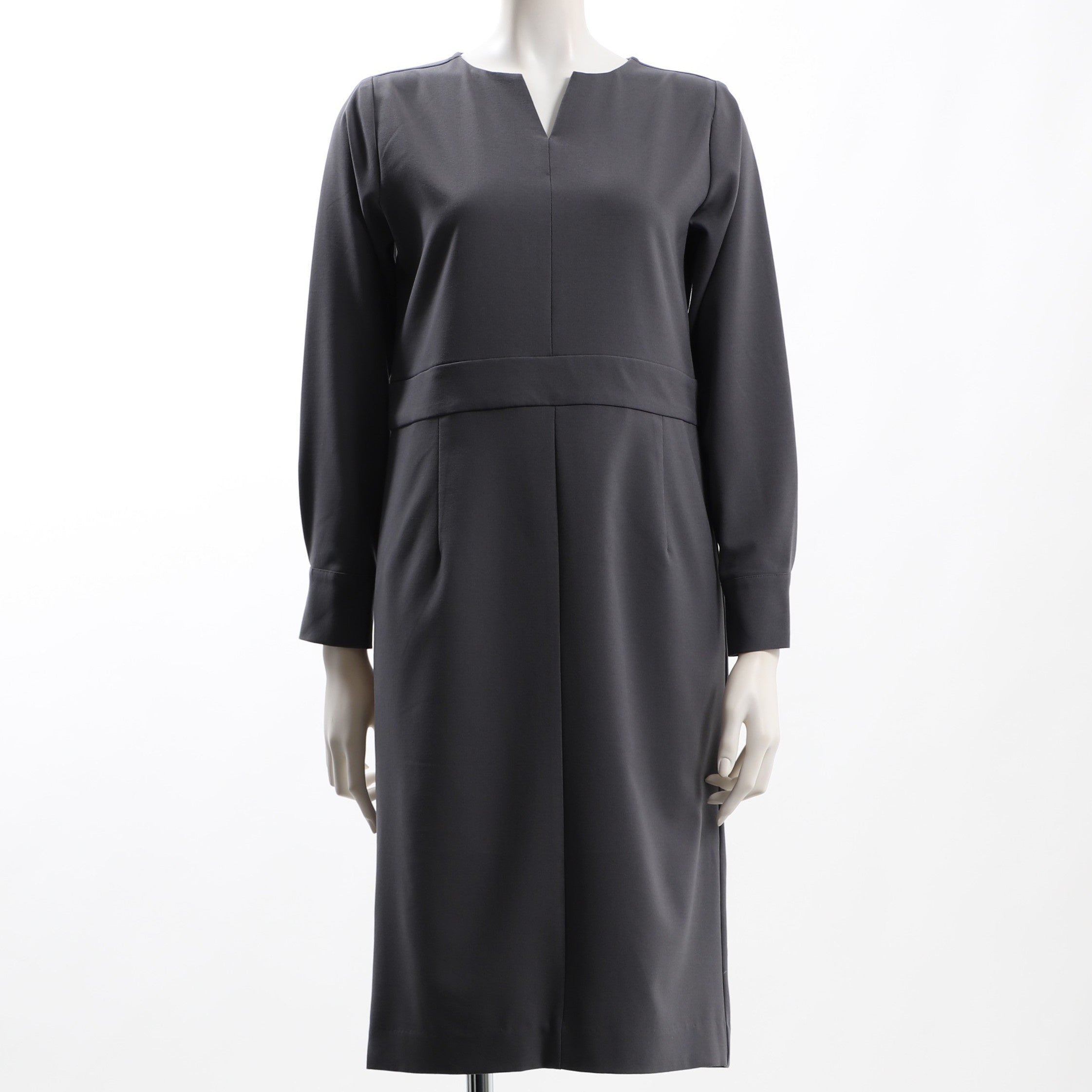 ウエスト切り替えラインオープンフロントネックワンピース