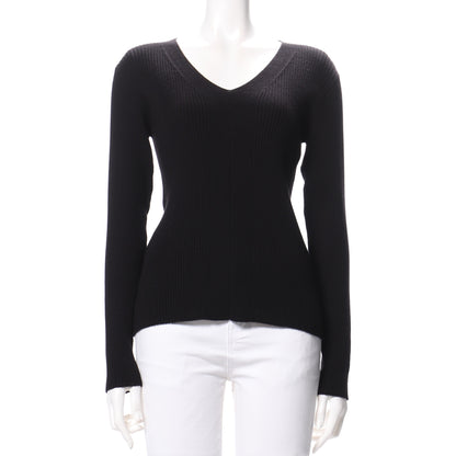 抗菌加工変則リブVネックニット