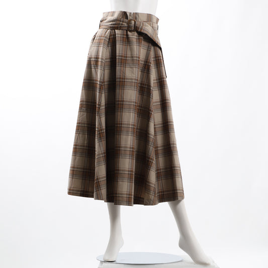 チェック柄ベルト付きフレアスカート