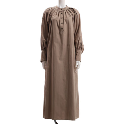 フロントボタンギャザードネックワンピース