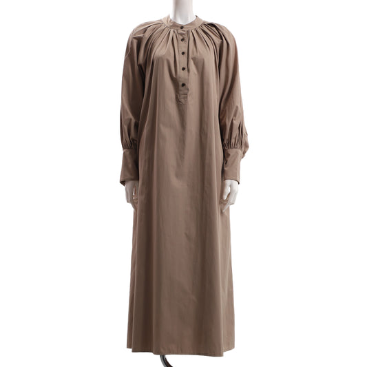 フロントボタンギャザードネックワンピース