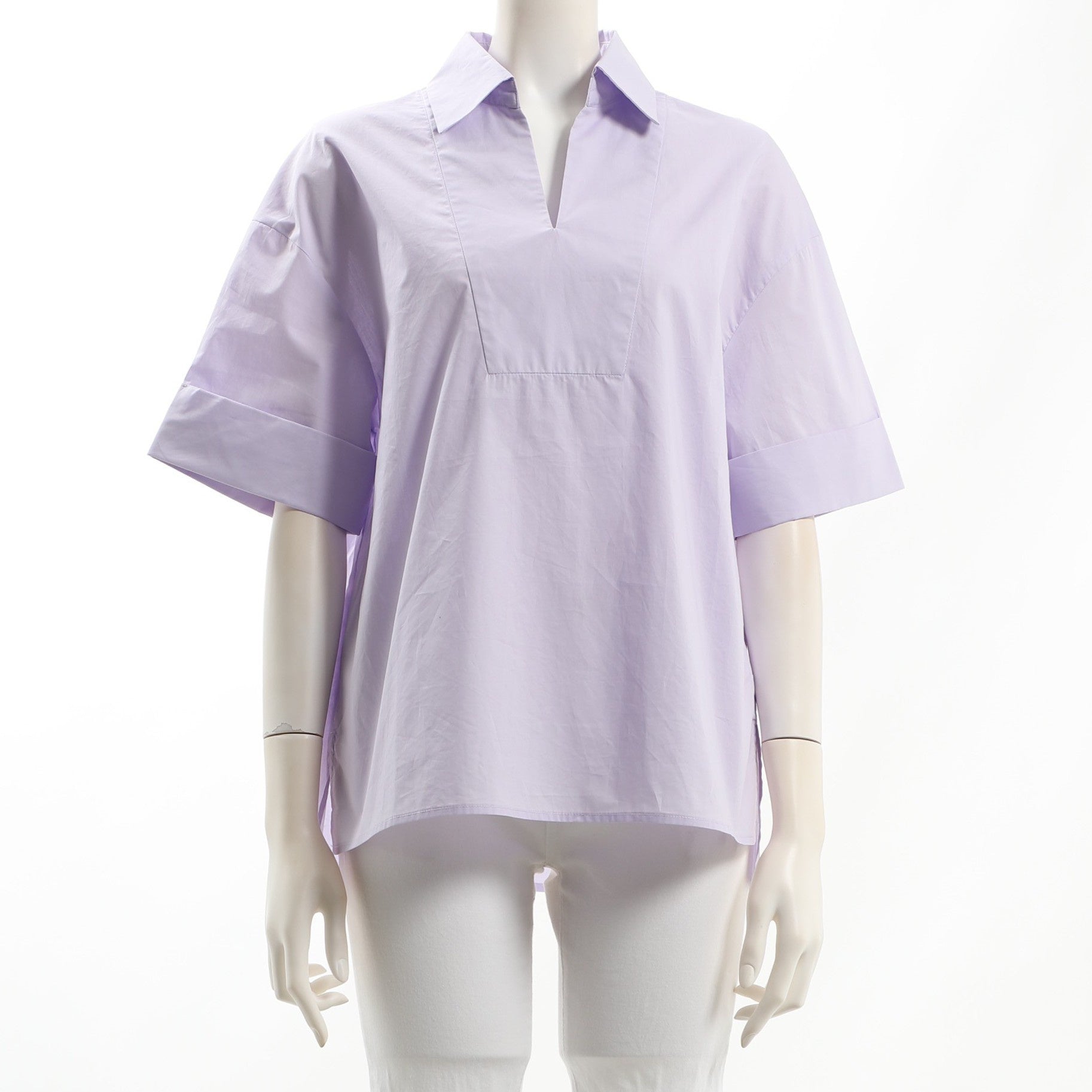 コットン素材オープンカラーブラウス