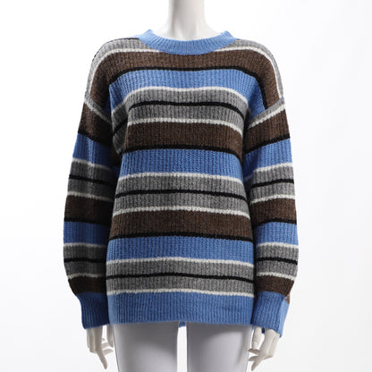 マルチボーダークルーネックニット