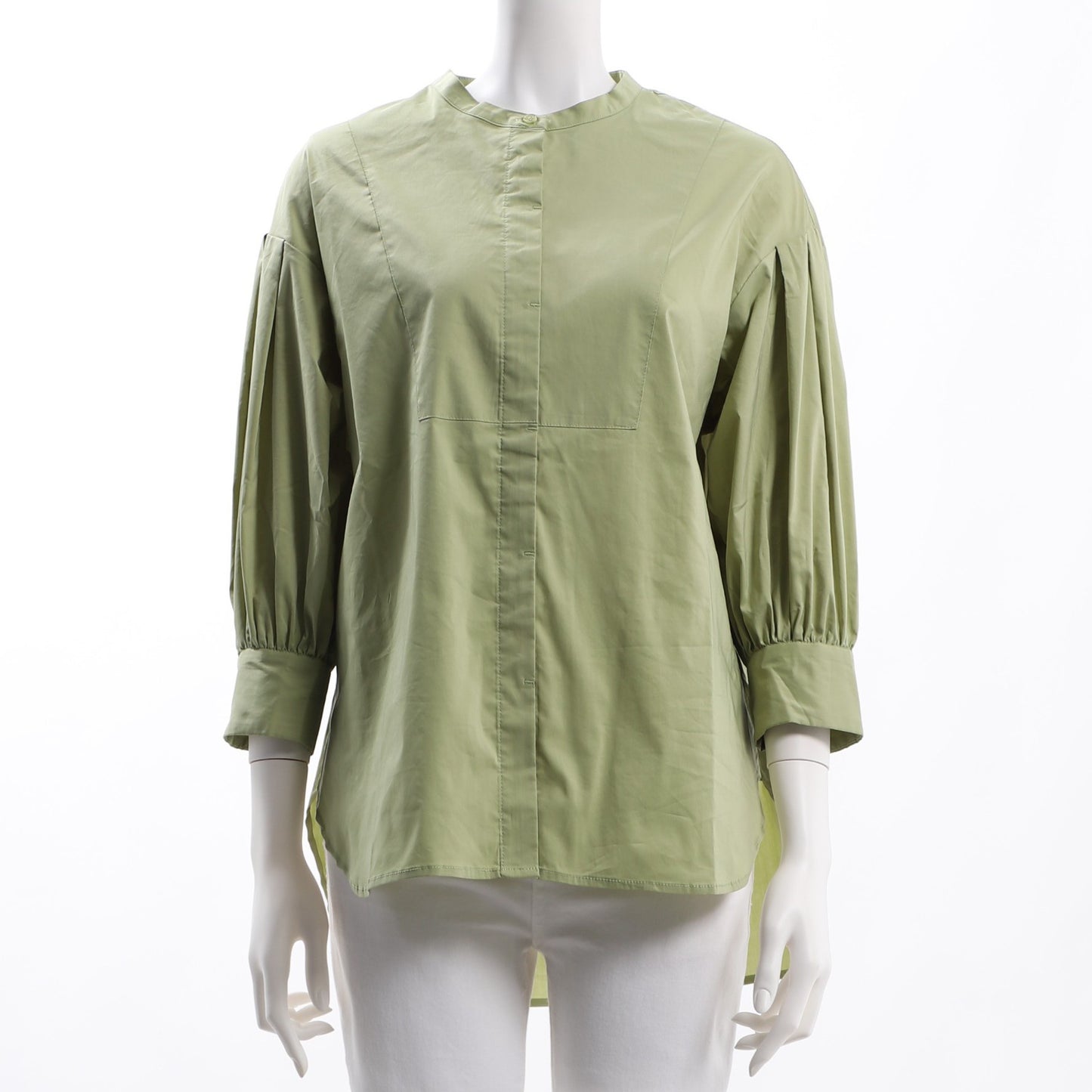 比翼仕立てバンドカラーシャツ