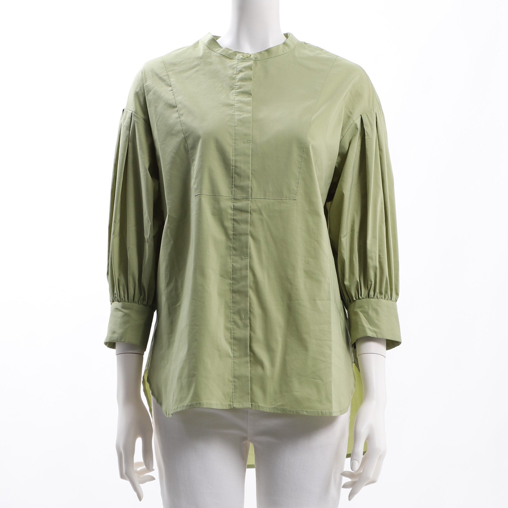 比翼仕立てバンドカラーシャツ