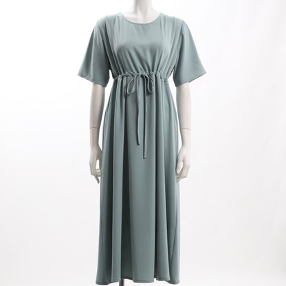 ウエストドロストデザインラウンドネックワンピース