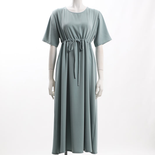 ウエストドロストデザインラウンドネックワンピース