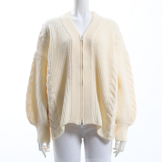 編み柄ジップカーディガン