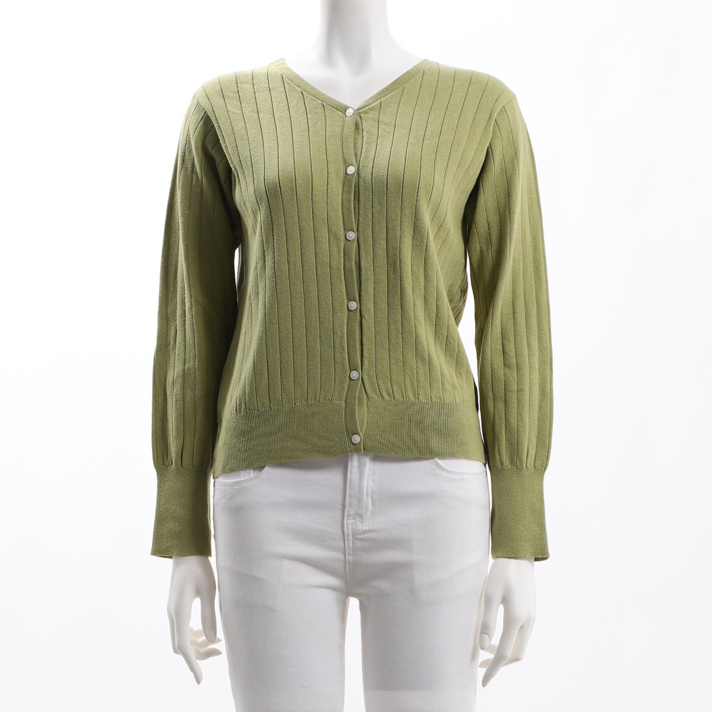 リブ編みVネックカーディガン