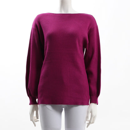 袖ボリュームボートネックニット