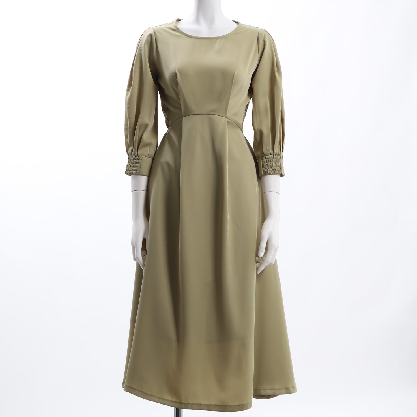 お袖デザインラウンドネックワンピース