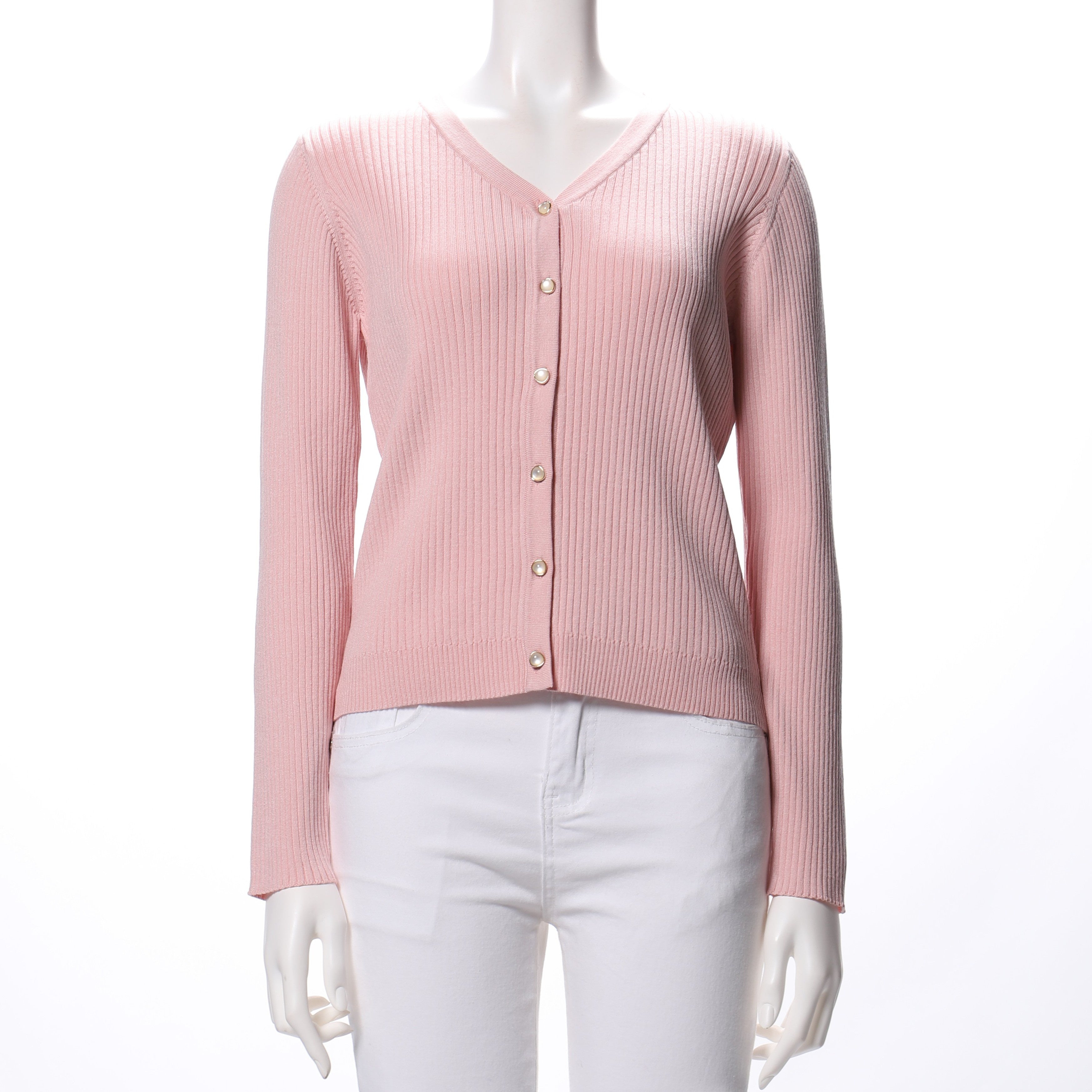 デザイン釦リブカーディガン