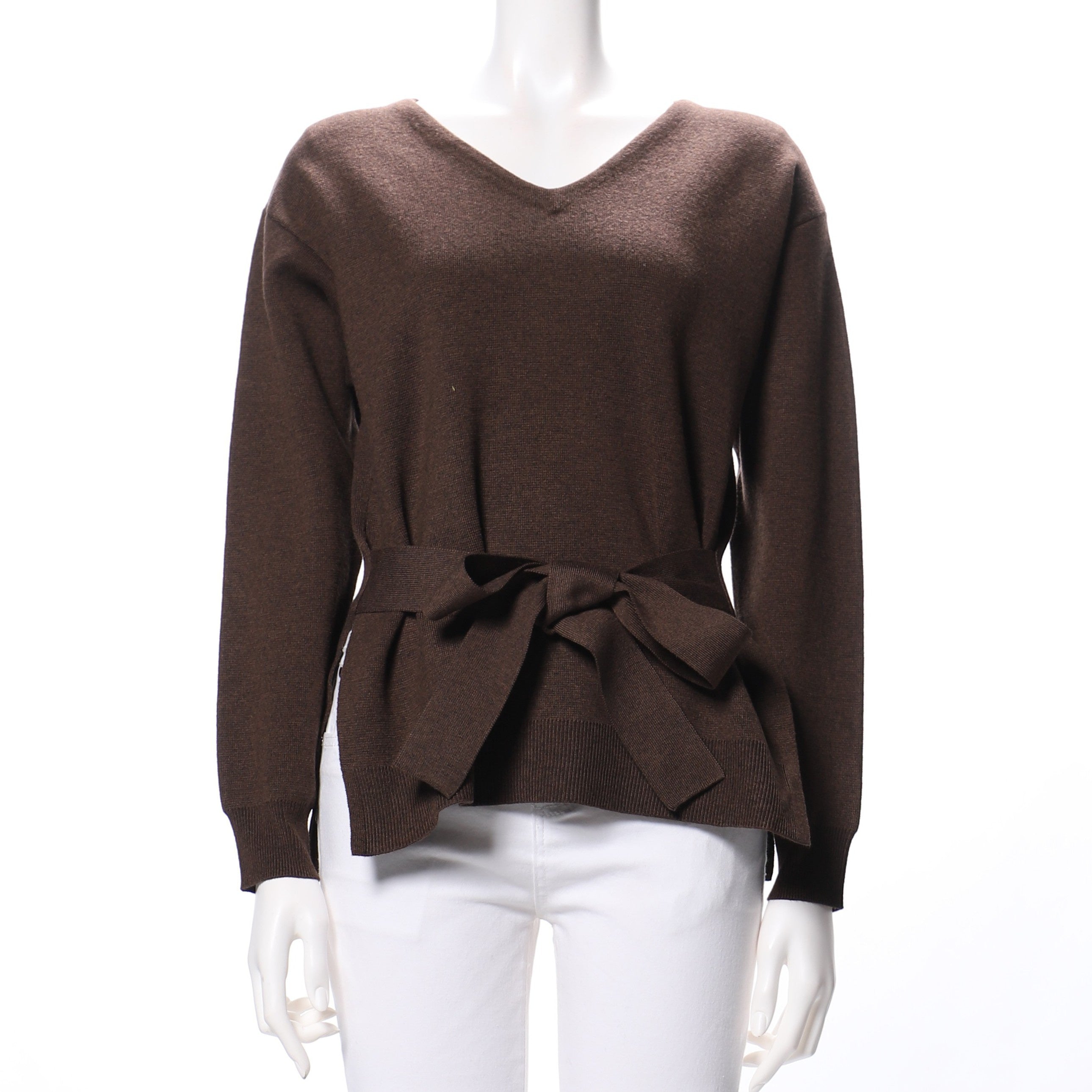 ウエストリボンVネックニット