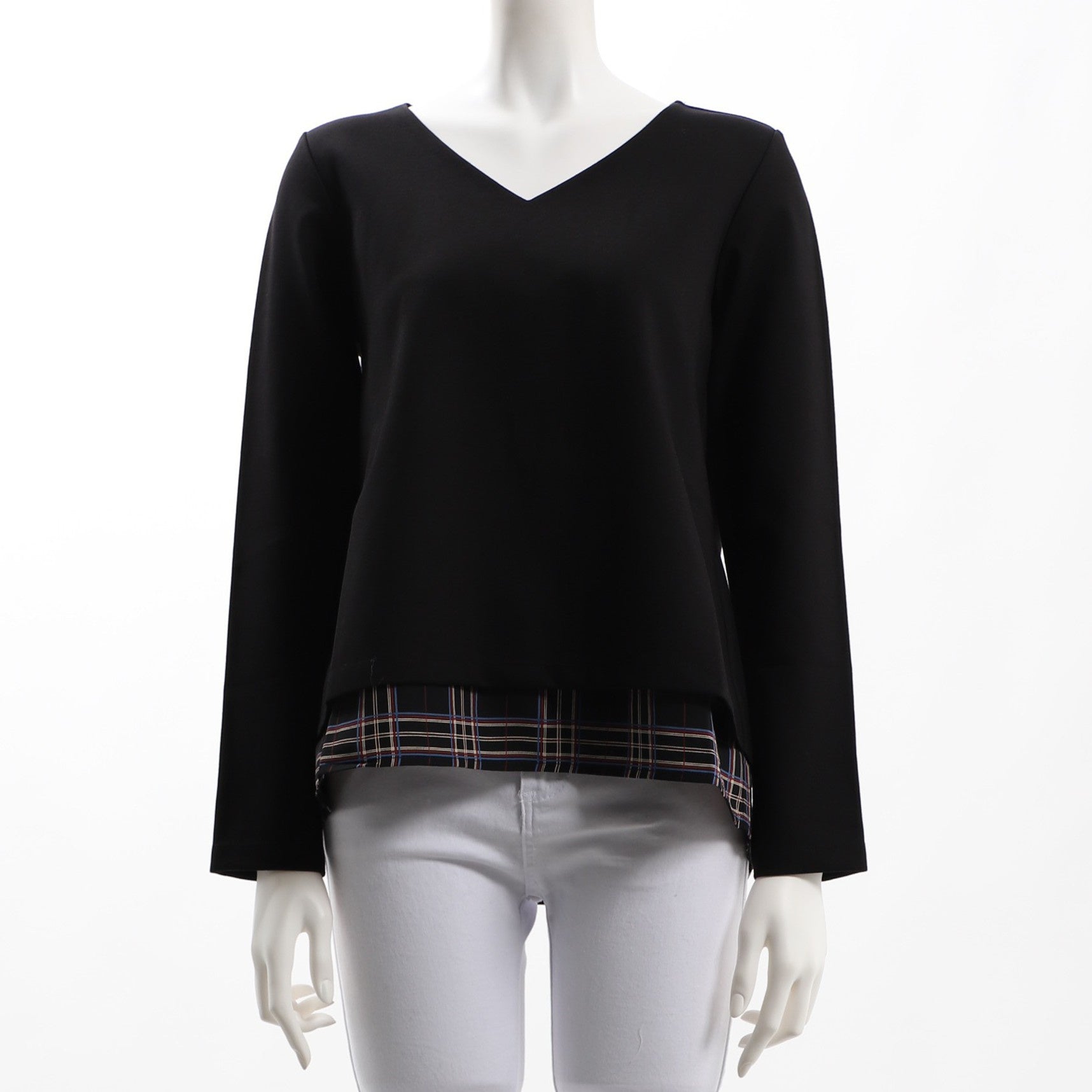 チェック柄アクセントレイヤード風カットソー