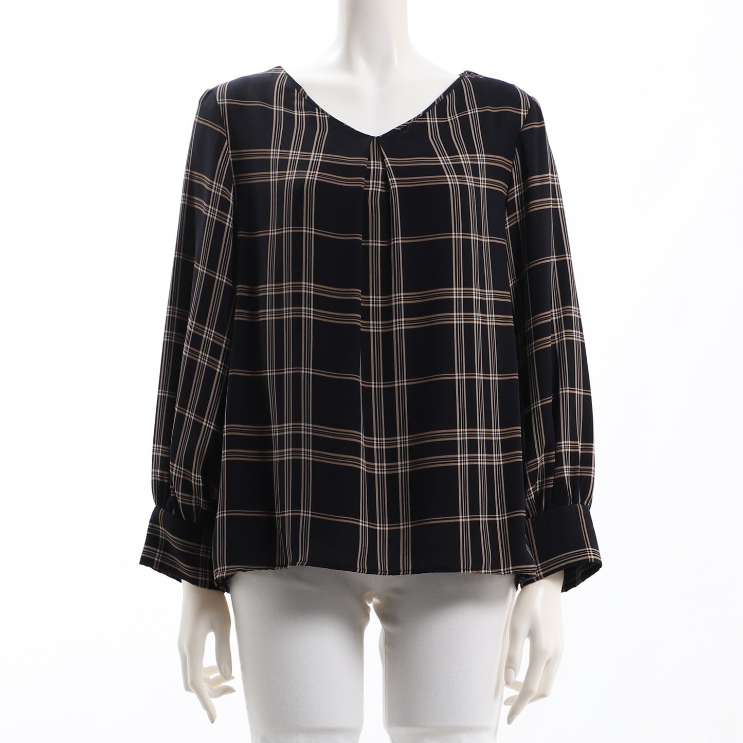 チェック柄Vネックブラウス