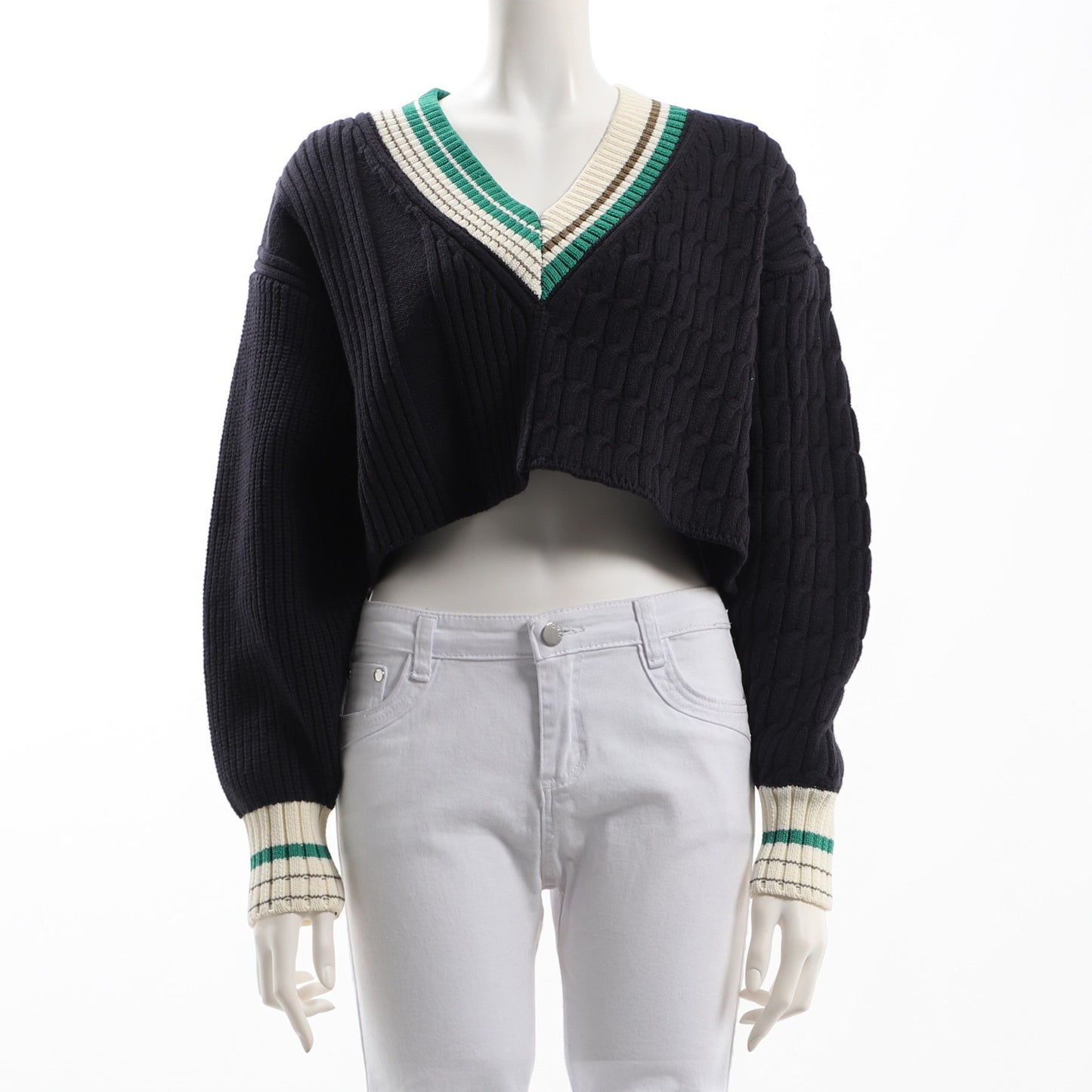 左右異なる編み地ラインニット