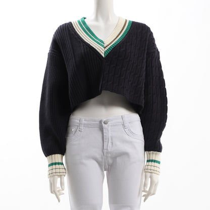 左右異なる編み地ラインニット