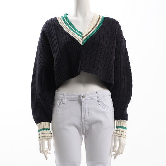 左右異なる編み地ラインニット