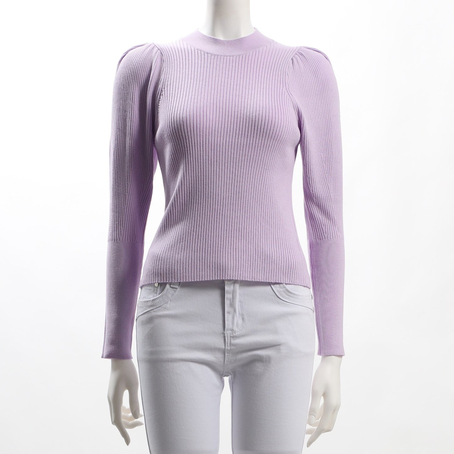 肩ギャザーパフスリーブリブニット