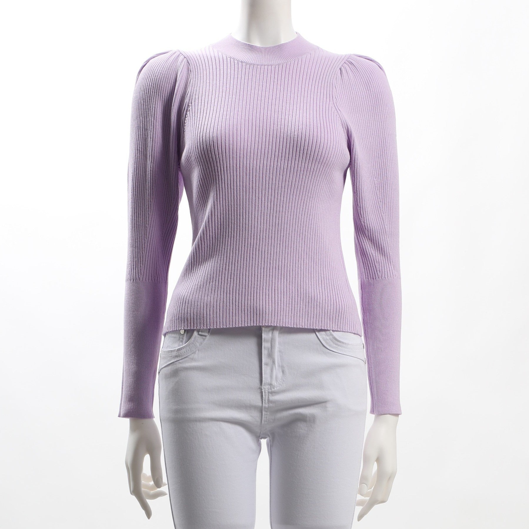 肩ギャザーパフスリーブリブニット