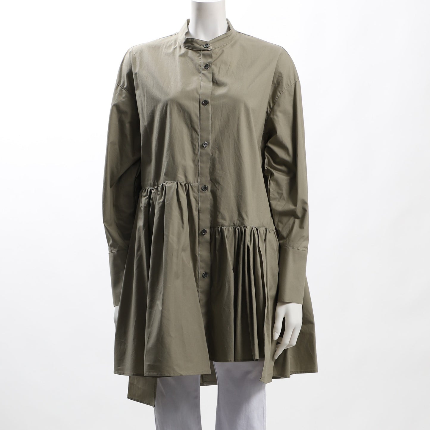 裾デザインバンドカラーブラウス