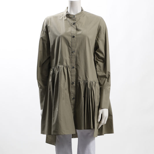 裾デザインバンドカラーブラウス