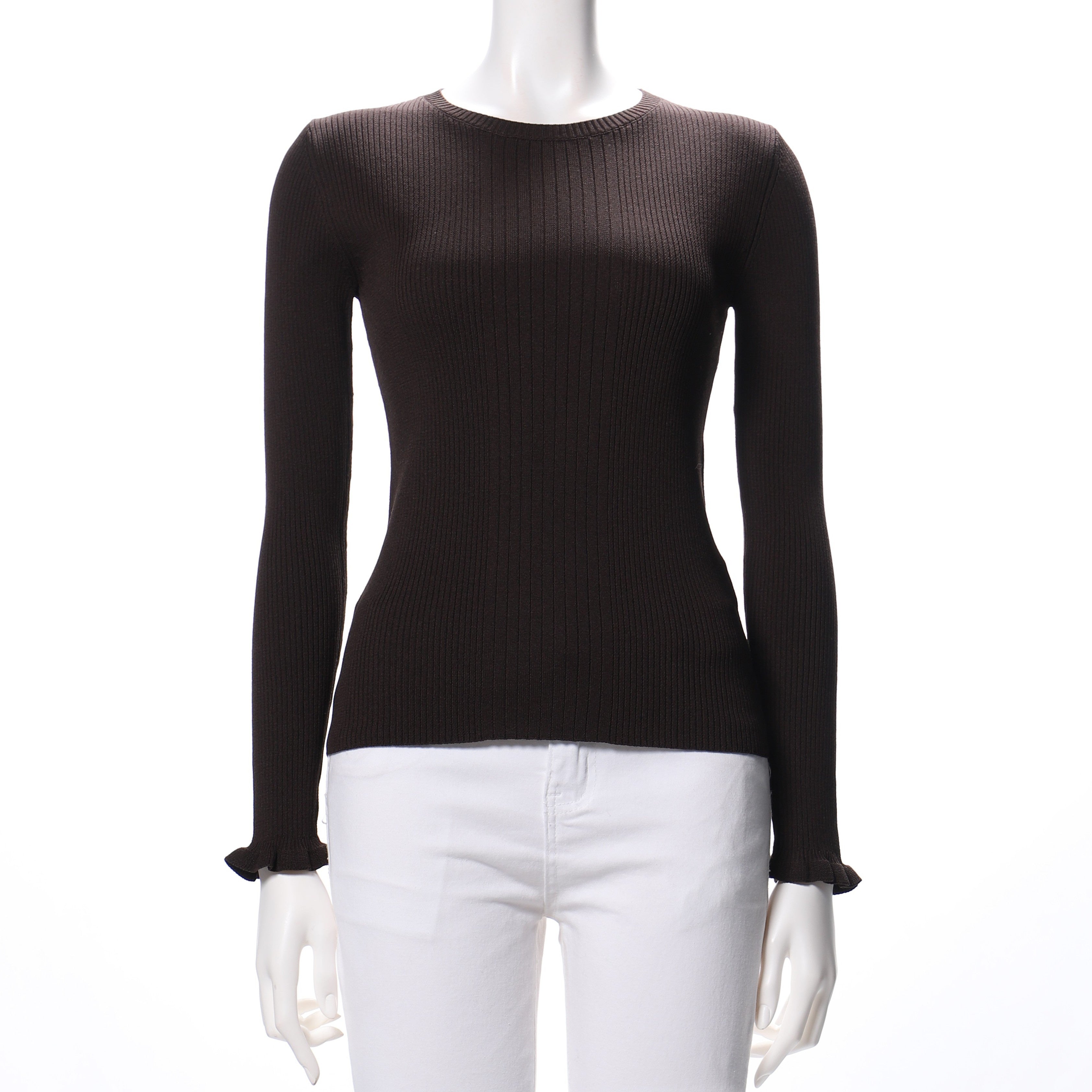 袖口フリルリブニット