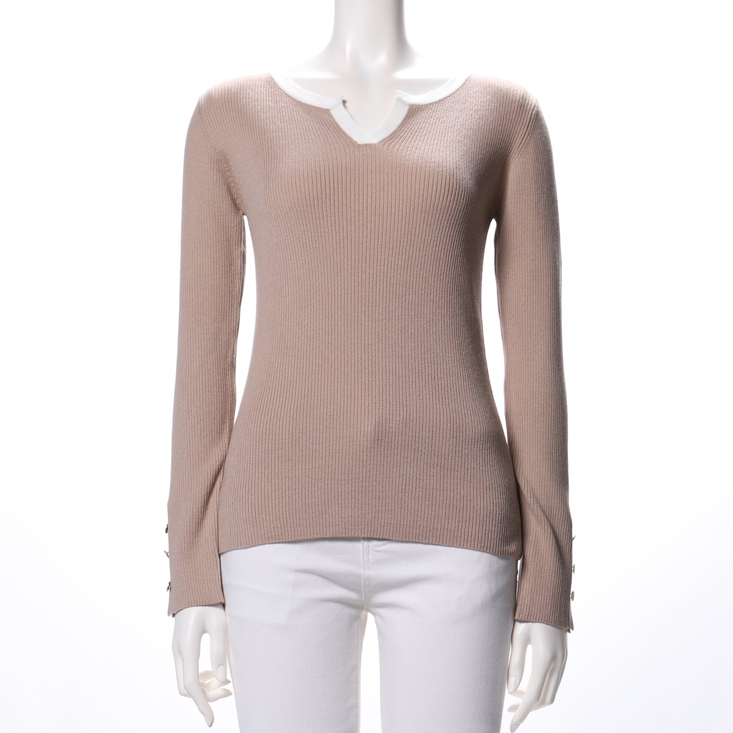 衿配色リブオープンフロントネックニット