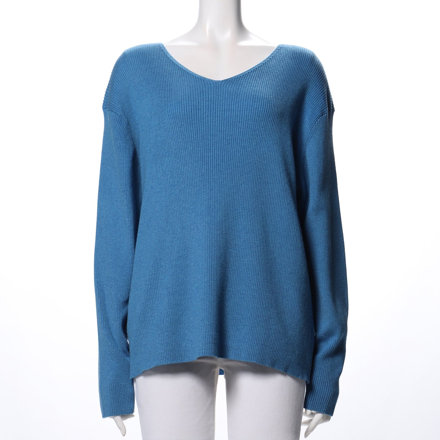 Vネックリブニット